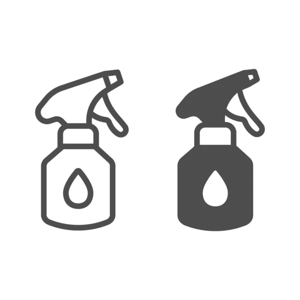 Аерозоль з мийною лінією та суцільною іконою, концепція миття автомобілів, знак чистячих продуктів на білому тлі, піктограма пляшки для очищення в контурному стилі для мобільного та веб-дизайну. Векторна графіка . — стоковий вектор