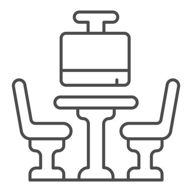 Sandalyeler, ince çizgi ikonu, bowling konsepti, beyaz arka planda bovling kafesi iç tabelası, mobil konsept ve web tasarımı için takım koltuk ikonu. Vektör grafikleri.