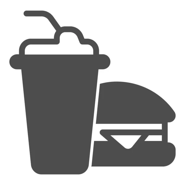 Copo de cola e hambúrguer ícone sólido, conceito de boliche, sinal de comida rápida no fundo branco, hambúrguer com ícone de refrigerante no estilo glifo para o conceito móvel e web design. Gráficos vetoriais. — Vetor de Stock