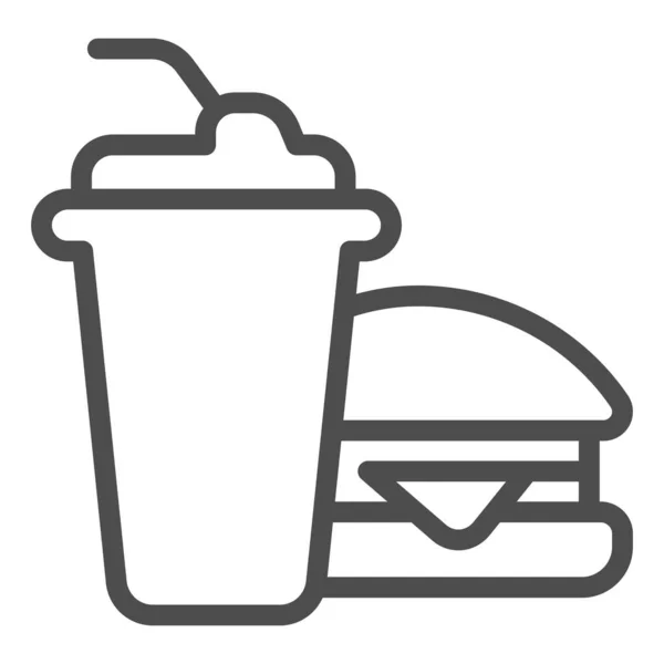 Icono de cola y línea de hamburguesas, concepto de bolos, letrero de comida rápida sobre fondo blanco, Burger con icono de refresco en estilo de esquema para concepto móvil y diseño web. Gráficos vectoriales. — Archivo Imágenes Vectoriales