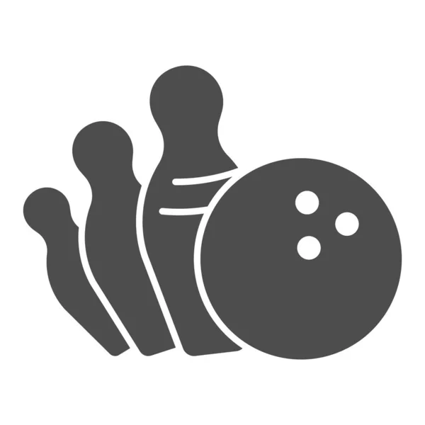 Falling pins and bowling ball solid icon, bowling concept, strike sign on white background, Bowling ball knocking over pins icon in glyph style for mobile and web design. Vector graphics. — Stock Vector