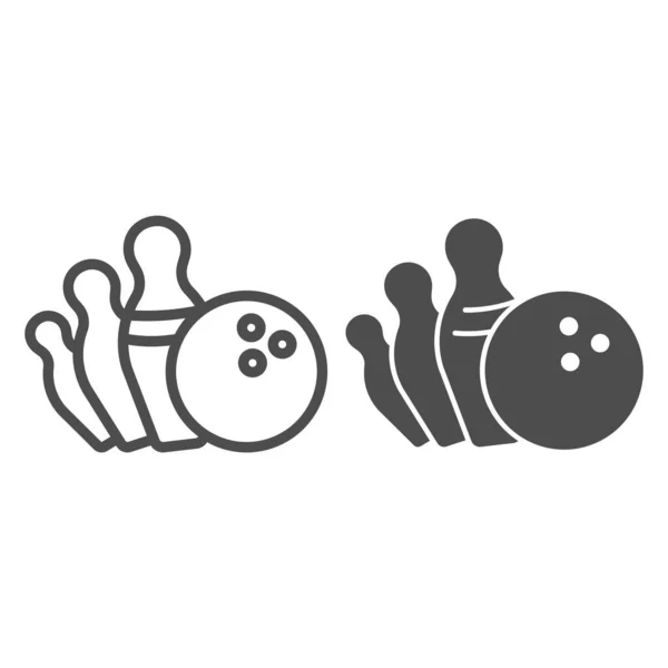 Falling pins and bowling ball line and solid icon, bowling concept, strike sign on white background, Bowling ball knocking over pins icon in outline style for mobile and web design. Vector graphics. — Stock Vector