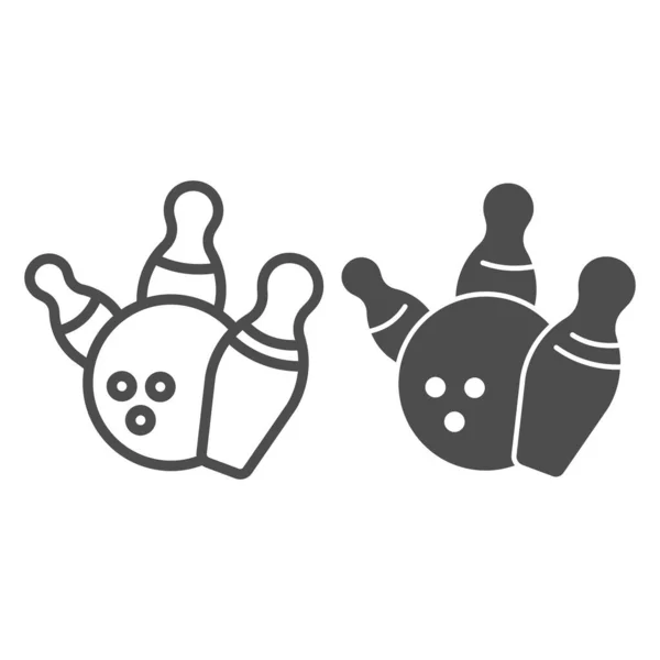 Skittles et ligne de boule de bowling et icône solide, concept de bowling, signe de grève sur fond blanc, goupilles tombantes et icône de boule de bowling dans le style de contour pour la conception mobile et web. Graphiques vectoriels. — Image vectorielle