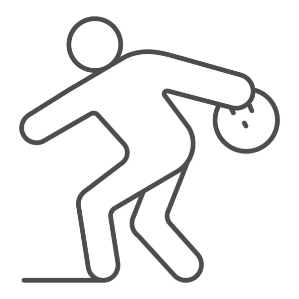 Homem jogando bola de boliche ícone de linha fina, conceito de boliche, Bowling jogador sinal no fundo branco, Homem lança ícone de bola no estilo esboço para o conceito móvel e web design. Gráficos vetoriais. — Vetor de Stock