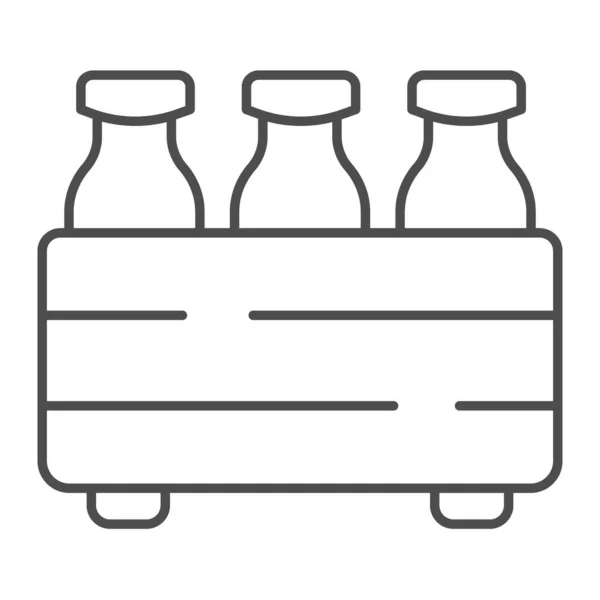 Pudełko z butelkami mleka cienka ikona linii, koncepcja produktów mlecznych, opakowanie na znak mleka na białym tle, butelki mleka w ikonie nośnika w zarysie stylu mobilnym, projektowanie stron internetowych. Grafika wektorowa. — Wektor stockowy