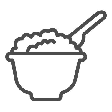 Peynir çizgisi ikonu, süt ürünleri konsepti, beyaz arka planda süt ürünleri tabelası, gezici konsept ve web tasarımı için kaşık ikonu ile tabakta peynir. Vektör grafikleri.