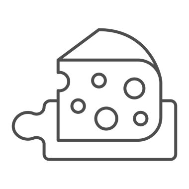 İnce çizgi ikonunda peynir dilimi, süt ürünleri konsepti, beyaz arkaplanda camembert işareti, mobil konsept ve web tasarımı için ana hatlı peynir simgesi. Vektör grafikleri.