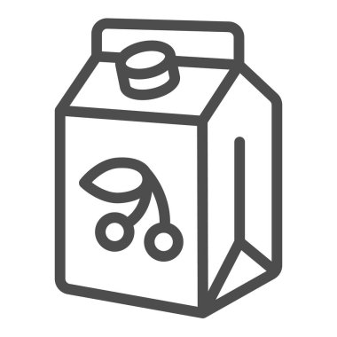 Kirazlı yoğurt çizgisi ikonu, süt ürünleri konsepti, beyaz arka planda ekşi süt ambalajı tabelası, mobil konsept ve web tasarımı için ana hatlı yoğurt ikonu. Vektör grafikleri.