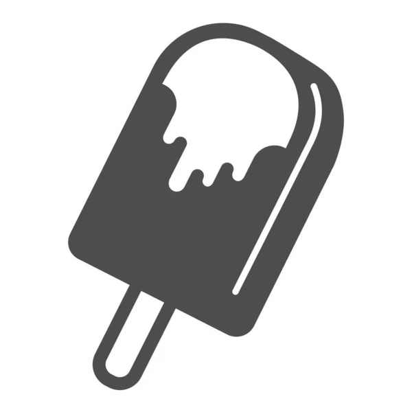 Мороженое на сплошной иконке из палочек, концепция молочных продуктов, табличка с шоколадным мороженым на белом фоне, таяние иконы мороженого в глифическом стиле для мобильного и веб-дизайна. Векторная графика. — стоковый вектор