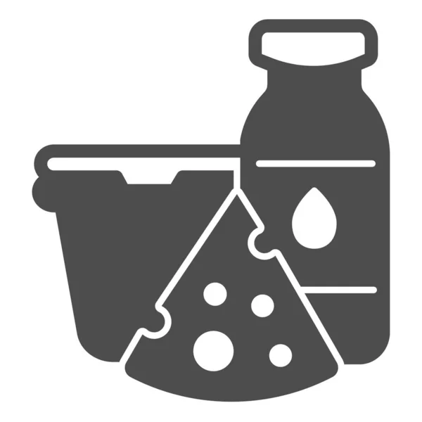 Saure Sahneverpackung mit Käse und Flasche Milch solide Symbol, Milchprodukte Konzept, Milchprodukte Zeichen auf weißem Hintergrund, Molkereisymbol in Glyph-Stil für mobile, Web. Vektorgrafik. — Stockvektor
