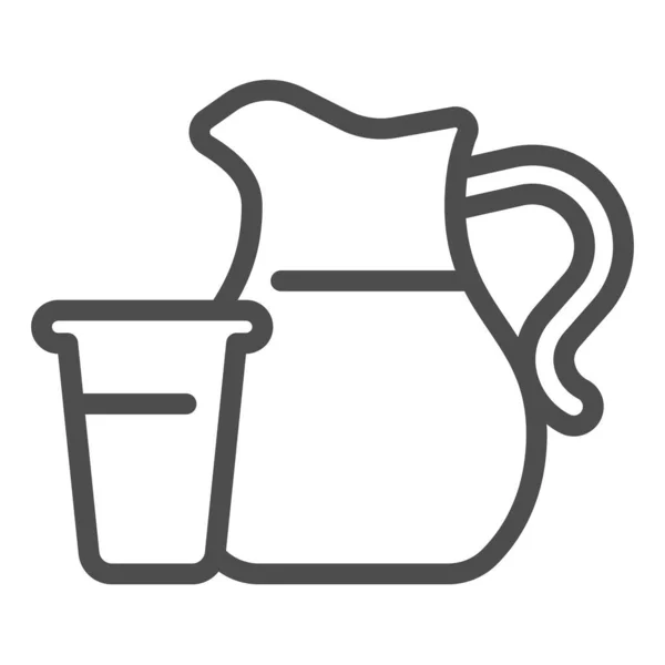 Icono de vaso y jarra de línea de leche, concepto de productos lácteos, jarra de leche con cartel de vidrio sobre fondo blanco, icono de la leche fresca en jarra en estilo de esquema para el diseño móvil y web. Gráficos vectoriales. — Vector de stock