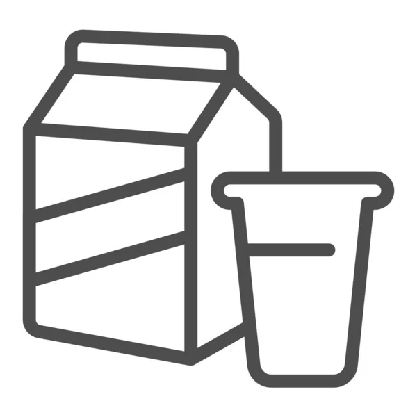 Saco e vidro de ícone de linha de leite, conceito de produtos lácteos, saco de papel com sinal de leite no fundo branco, caixa de leite com ícone de vidro no estilo de contorno para celular e web design. Gráficos vetoriais. —  Vetores de Stock