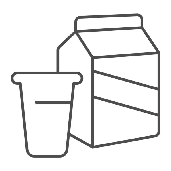 Bolsa y vaso de leche icono de línea delgada, concepto de productos lácteos, bolsa de papel con letrero de leche sobre fondo blanco, caja de leche con icono de vidrio en el estilo de esquema para el diseño móvil y web. Gráficos vectoriales. — Archivo Imágenes Vectoriales