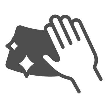 Ön cam yıkama süreci katı ikon, araba yıkama konsepti, beyaz arka planda el işareti olan temiz araba penceresi, el yazısı ve mobil web için cam ikonu. Vektör grafikleri.