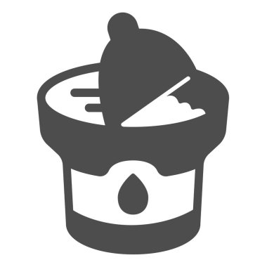 Ekşi krema ambalajı katı ikon, süt ürünleri konsepti, beyaz arka planda kapak işareti olan yoğurt kabı, mobil konsept için glifli ekşi krema ikonu, web tasarımı. Vektör grafikleri.