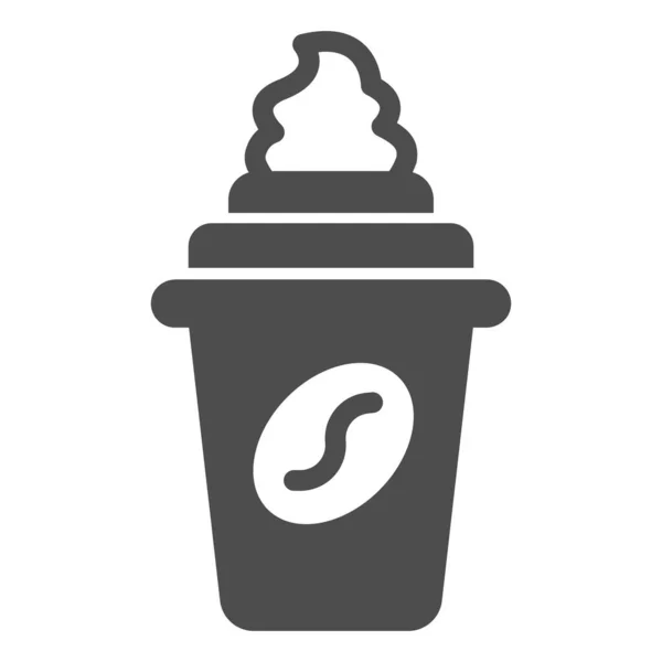 Café com creme na xícara com ícone de tampa sólida, conceito de gelado, sinal de vetor de xícara de café no fundo branco, café com estilo de glifo creme para conceito móvel e web design. Gráficos vetoriais. — Vetor de Stock