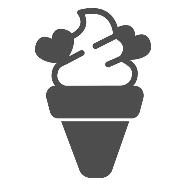 Мороженое вафельный конус с сердечками твердая икона, мороженое концепции, шоколадные сердца векторный знак на белом фоне, мороженое глиф стиль для мобильного концепта и веб-дизайна. Векторная графика. — стоковый вектор