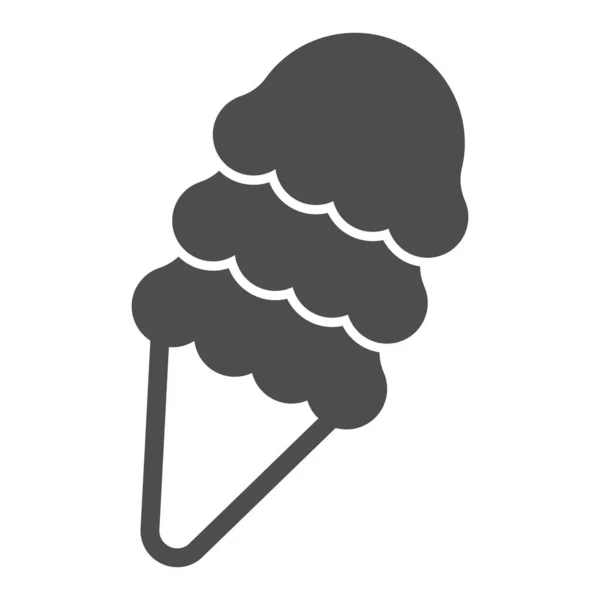 Cone de waffle com ícone sólido de sorvete, conceito de sorvete, três bolas de sorvete sinal de vetor no fundo branco, estilo de glifo de cone de waffle para conceito móvel e web design. Gráficos vetoriais. — Vetor de Stock