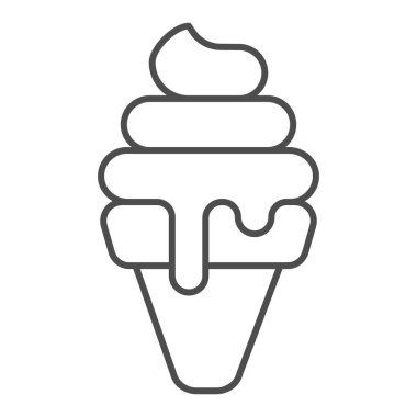 Dondurmalı waffle külahı ince çizgi ikonu, dondurma kavramı, beyaz arka planda dondurma sundae vektör işareti, mobil konsept ve web tasarımı için waffle koni ana hatları tarzı. Vektör grafikleri.