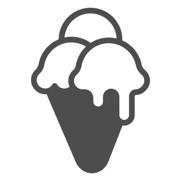 Waffelkegel-Eis mit drei Kugeln solidem Symbol, Eiscreme-Konzept, Eisvektorschild auf weißem Hintergrund, Waffelkegel-Glyphen-Stil für mobiles Konzept und Webdesign. Vektorgrafik. — Stockvektor