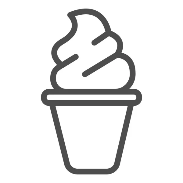 Bílá zmrzlina ve vaflovacím šálku ikona linky, zmrzlina koncept, vaflovač pohár vektor znamení na bílém pozadí, bílá zmrzlina obrys styl pro mobilní koncept a web design. Vektorová grafika. — Stockový vektor