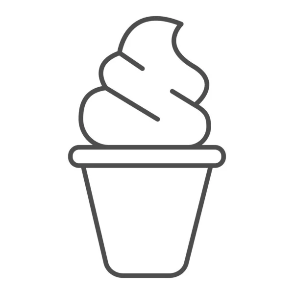Белое мороженое в вафельной чашке тонкой линии значок, концепция мороженого, вафельные чашки векторный знак на белом фоне, белое мороженое очертания стиль для мобильного концепции и веб-дизайна. Векторная графика. — стоковый вектор