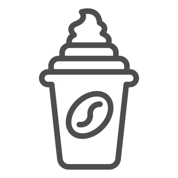 Café com creme na xícara com ícone de linha de tampa, conceito de gelado, sinal de vetor de xícara de café no fundo branco, café com estilo de contorno de creme para conceito móvel e web design. Gráficos vetoriais. — Vetor de Stock