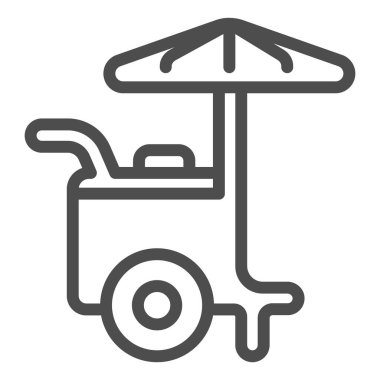 Mobil büfe dondurma çizgisi ikonu, dondurma konsepti, beyaz arka planda dondurma vektör işareti olan buzdolabı, büfe, mobil konsept ve web tasarımı için şemsiye tasarımı tarzı. Vektör grafikleri.