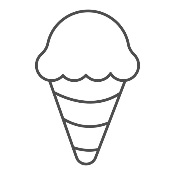 Sorvete em cone de waffle ícone de linha fina, conceito de sorvete, sinal de vetor de cone de waffle no fundo branco, estilo de contorno de sorvete para conceito móvel e web design. Gráficos vetoriais. — Vetor de Stock