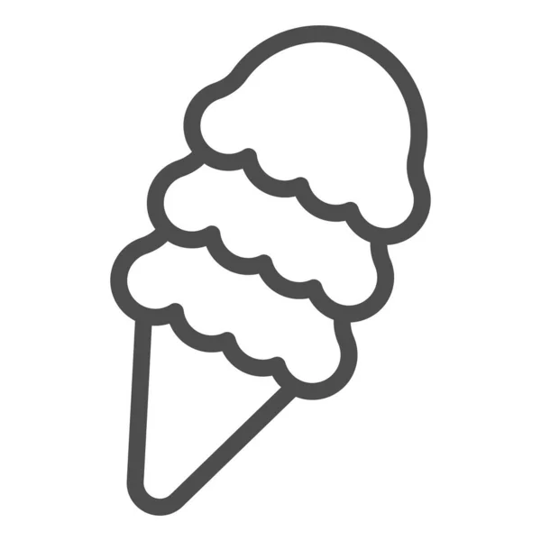 Cone de waffle com ícone de linha de sorvete, conceito de sorvete, três bolas de sorvete sinal de vetor no fundo branco, waffle cone estilo esboço para o conceito móvel e web design. Gráficos vetoriais. —  Vetores de Stock