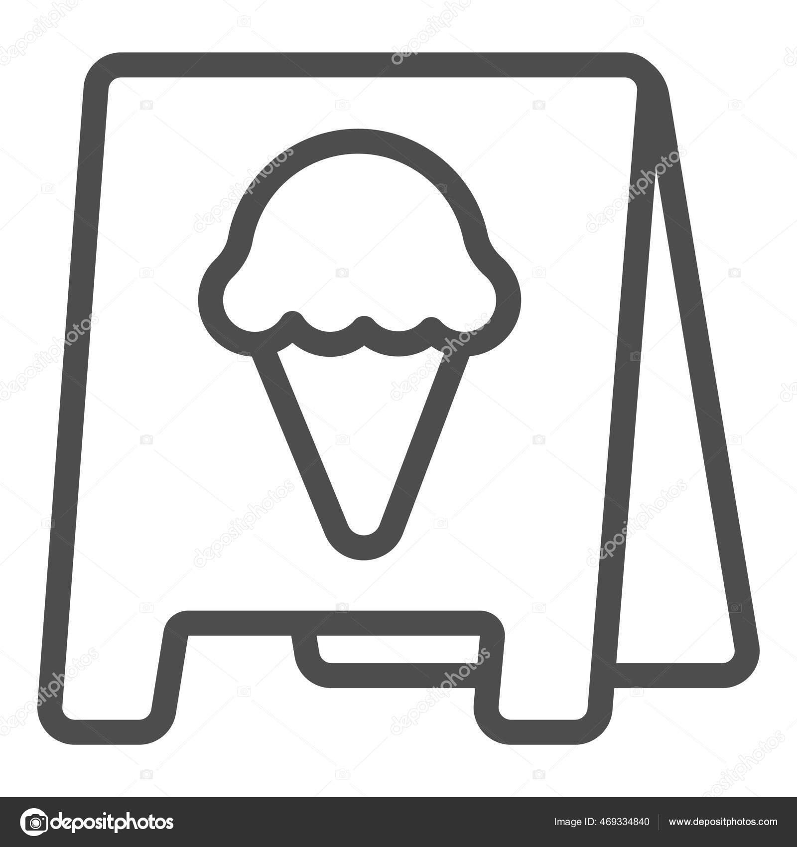 Image vectorielle Support de chaussée, icône de ligne de crème glacée,  concept de glace, panneau vectoriel de stand de chaussée sur fond blanc,  style de contour de stand de chaussée pour concept, image size:1600x1700