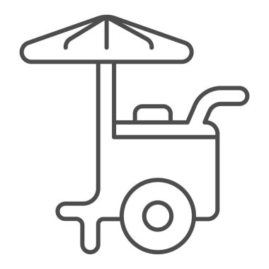 Mobil büfe dondurma, ince çizgi ikonu, dondurma konsepti, beyaz arka planda dondurma vektör işareti olan buzdolabı, büfe, mobil konsept ve web tasarımı için şemsiye tasarımı tarzı. Vektör grafikleri.