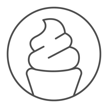 Dondurmalı dondurma, ince çizgi ikonu, dondurma kabı konsepti, beyaz arka planda waffle kabı vektör işareti, mobil konsept ve web tasarımı için dondurma ana hatları tarzı. Vektör grafikleri.