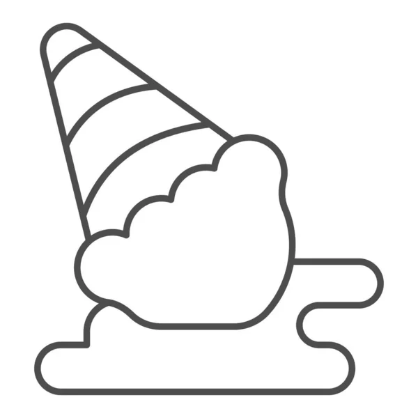 Fallen, crème glacée fondue cône gaufre fine ligne icône, concept de glace, signe vectoriel de glace sur fond blanc, tombé, style de contour fondu pour concept mobile et web design. Graphiques vectoriels. — Image vectorielle