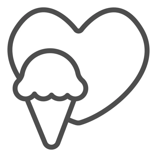 Corazón y helado waffle cono línea icono, icecream concepto, icecream vector signo sobre fondo blanco, corazón y waffle cono contorno estilo para el concepto móvil y diseño web. Gráficos vectoriales. — Vector de stock