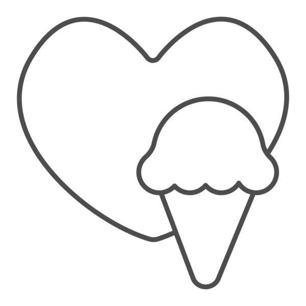 Heart and icecream waffle cone thin line icon, icecream conception, icecream vector sign on white background, heart, waffle cone outline style for mobile concept and web design. 벡터 그래픽. — 스톡 벡터