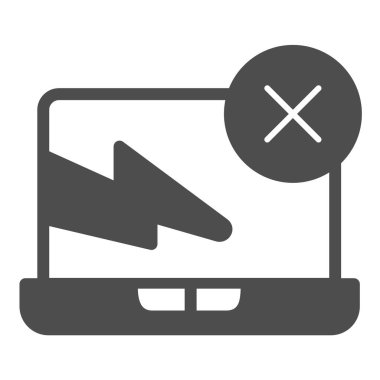 Çatlak ekran katı ikonu, pcrepair konsepti, beyaz arkaplanda başlangıç hata vektör işareti, mobil konsept ve web tasarımı için hata ekran glifleri tarzına sahip dizüstü bilgisayar. Vektör grafikleri.