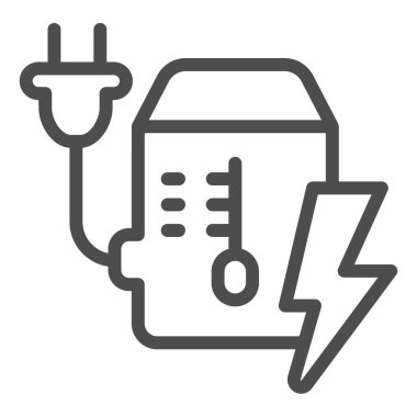 Güç kaynağı birim çizgisi simgesi, pcrepair kavramı, beyaz arka planda ana dolgu ve şimşek vektör işareti, mobil konsept ve web tasarımı için güç kaynağı birimi ana hatları biçimi. Vektör grafikleri.