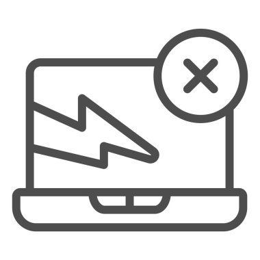 Çatlak ekran çizgisi simgesi, pcrepair konsepti, beyaz arkaplanda başlangıç hata vektörü işareti, mobil konsept ve web tasarımı için hata ekran ana çizgisi biçimi olan dizüstü bilgisayar. Vektör grafikleri.