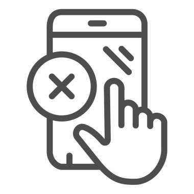 Akıllı telefon dokunmatik çizgi simgesi, pcrepair konsepti, beyaz arka planda dokunmatik ekran vektör işareti, mobil konsept ve web tasarımı için el hatlı telefon. Vektör grafikleri.