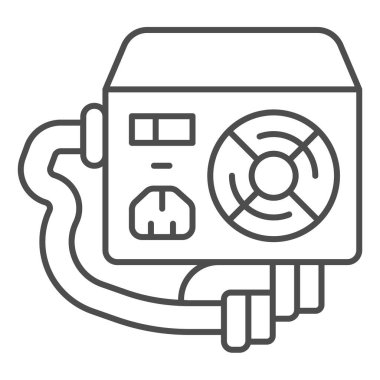 Güç ikonu, ince çizgi ikonu, pcrepair konsepti, fan, ana soket ve konnektör vektör işareti beyaz arka planda, mobil konsept ve web tasarımı için güç birimi ana hatları biçimi. Vektör grafikleri.