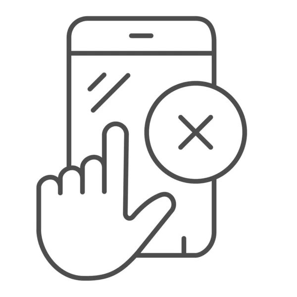 Smartphone écran tactile non fonctionnel icône de ligne mince, concept pcrepair, écran tactile signe vectoriel sur fond blanc, téléphone avec le style de contour de la main pour concept mobile et web design. Graphiques vectoriels. — Image vectorielle