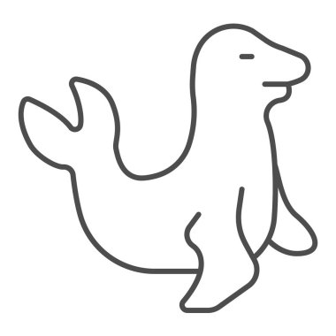 Kürk foku ince çizgi ikonu, dünya vahşi yaşam kavramı, beyaz arka planda fok vektör işareti, mobil konsept ve web tasarımı için kürk mühür ana hatları tarzı. Vektör grafikleri.