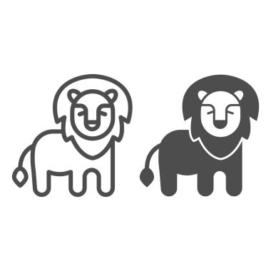 Afrika aslan hattı ve katı ikon, dünya vahşi yaşam kavramı, beyaz arka planda Afrika aslanı vektör işareti, mobil konsept ve web tasarımı için aslan tasarımı tarzı. Vektör grafikleri.