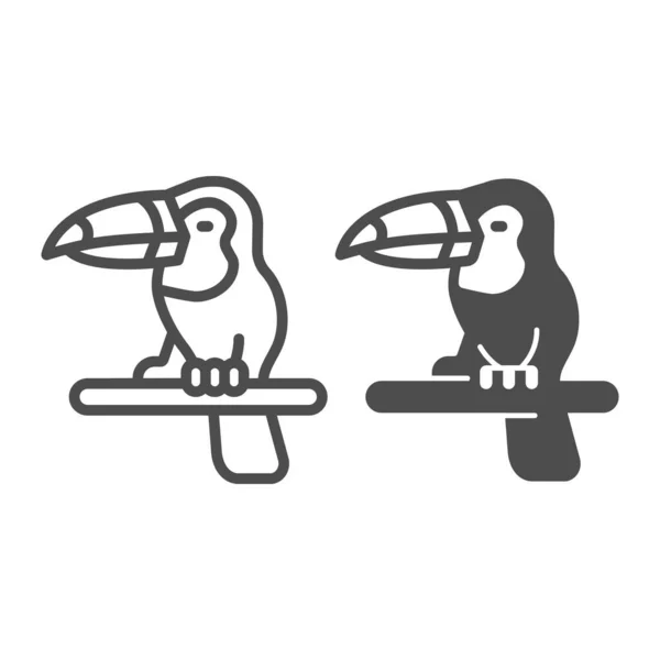 Linha tucano e ícone sólido, conceito worldwildlife, sinal de vetor tucano no fundo branco, pássaro tropical com grande estilo de contorno bico para o conceito móvel e web design. Gráficos vetoriais. — Vetor de Stock