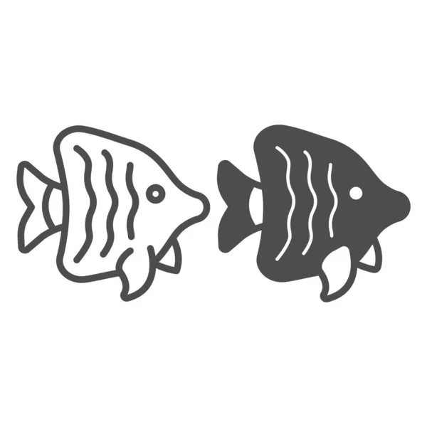 엔젤 피쉬 라인 과 단단 한 아이콘, 세계 야생의 컨셉, 페퍼민트 엔젤 피시 벡터 사인 흰색 배경, 모바일 컨셉 과 웹 디자인을 위한 물고기 윤곽. 벡터 그래픽. — 스톡 벡터