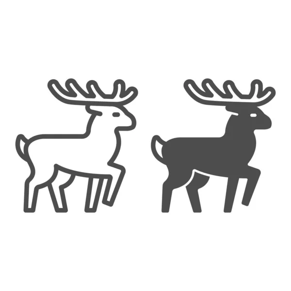 Ligne de cerfs et icône solide, concept de faune mondiale, panneau vecteur de cerfs sur fond blanc, style de contour de cerfs de forêt à cornes pour concept mobile et conception web. Graphiques vectoriels. — Image vectorielle