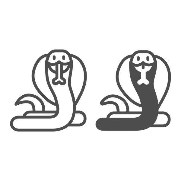 Ligne Snake Cobra et icône solide, concept worldwildlife, signe vectoriel cobra sur fond blanc, style contour cobra serpent pour concept mobile et web design. Graphiques vectoriels. — Image vectorielle