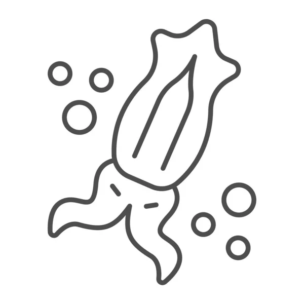 Icono de línea delgada de calamar, concepto de vida silvestre mundial, signo de vector de calamar en fondo blanco, estilo de contorno de calamar para el concepto móvil y el diseño web. Gráficos vectoriales. — Archivo Imágenes Vectoriales