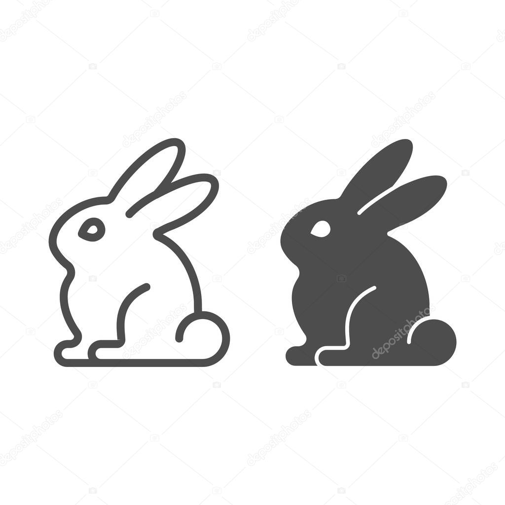 Rabbit line and solid icon, worldwildlife concept, rabbit vector sign on white background, rabbit outline style for mobile concept and web design. Vector graphics